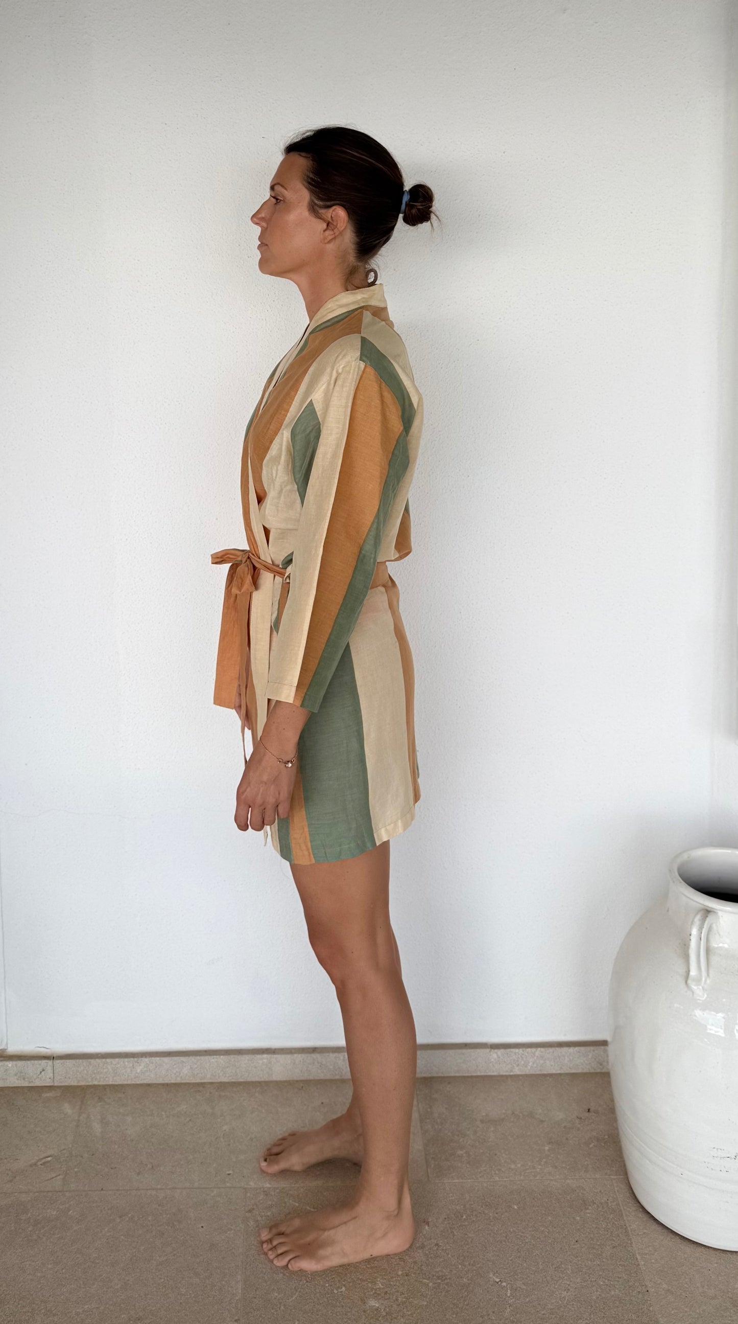 portsea short robe - forest stripe