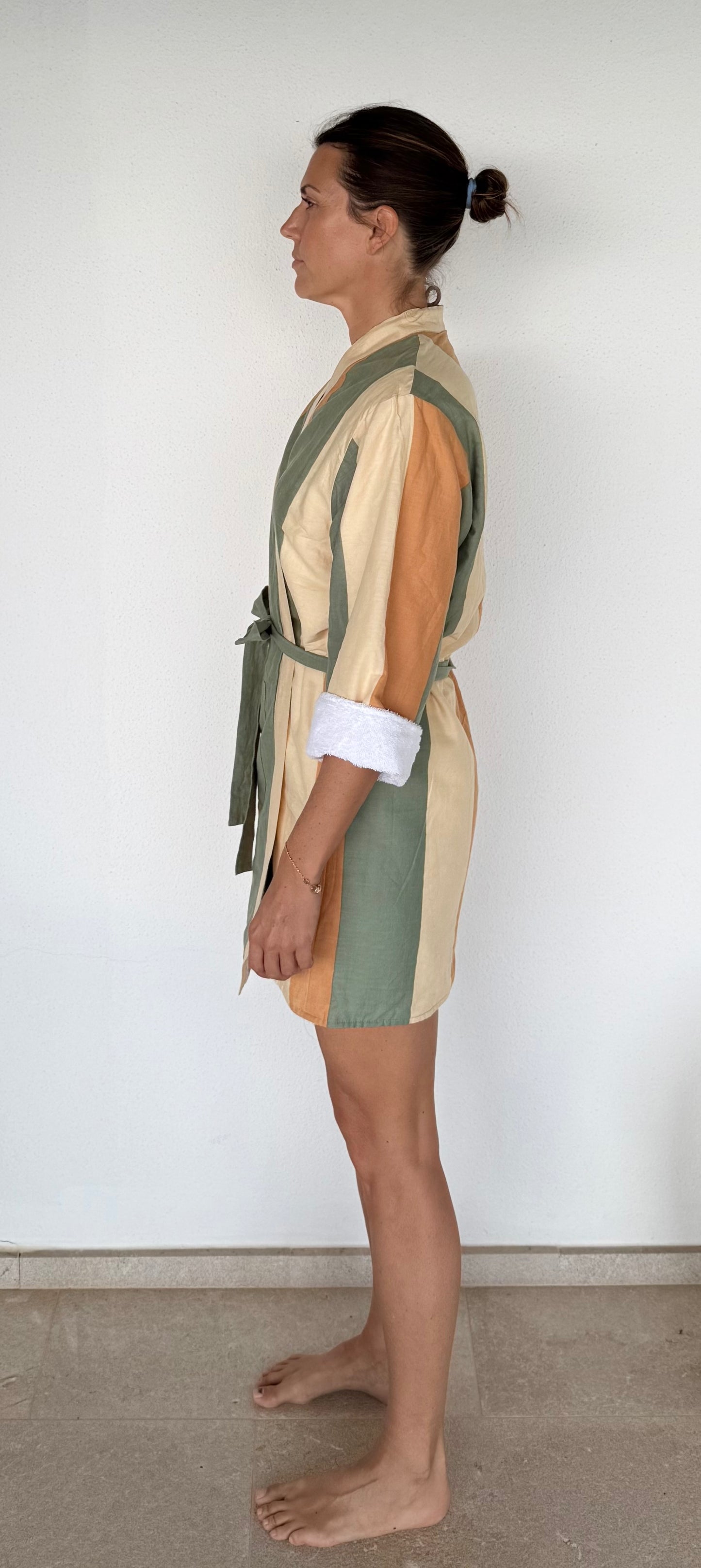 palma towel short robe - forest stripe