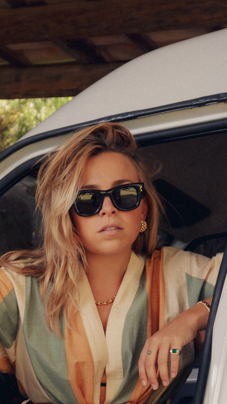 palma towel short robe - forest stripe