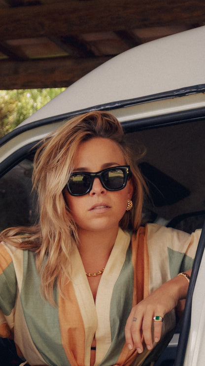 palma towel short robe - forest stripe