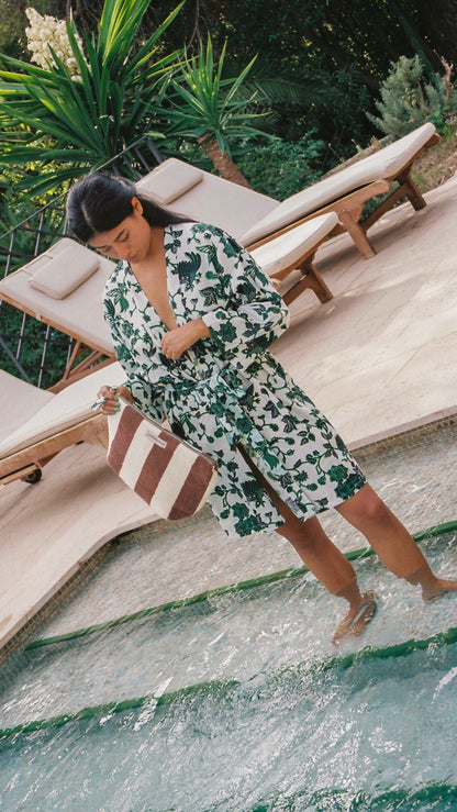 portsea short robe - white green marigold