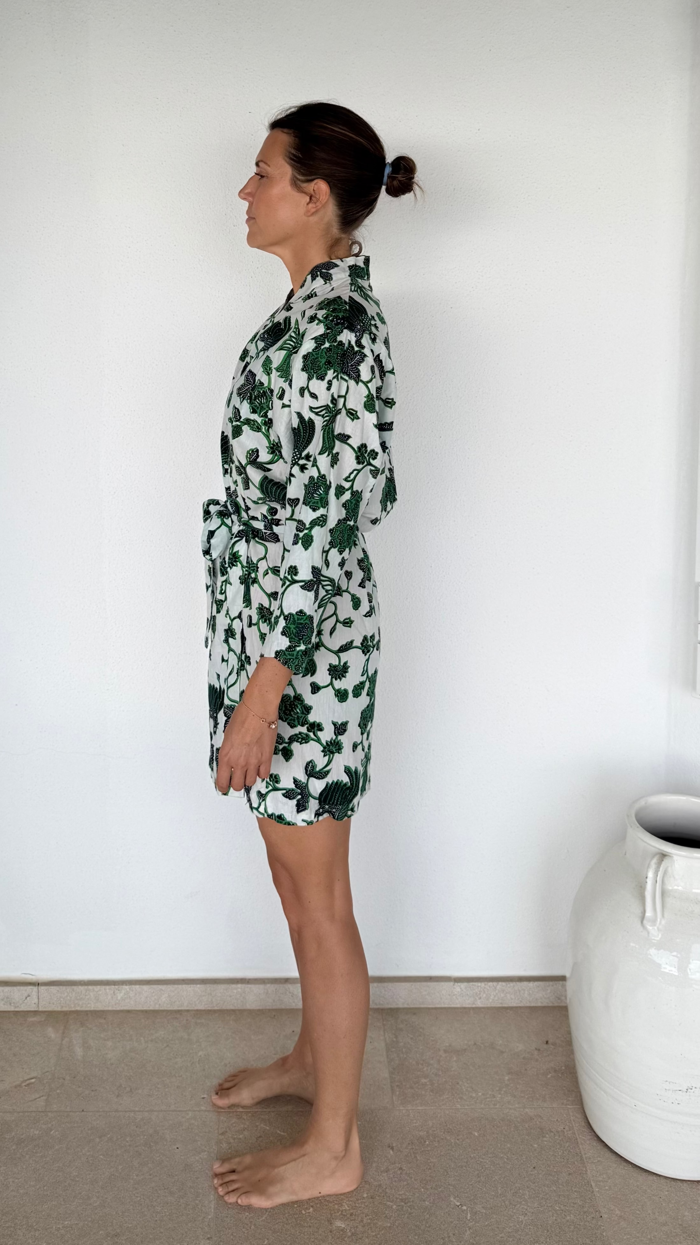 portsea short robe - white green marigold
