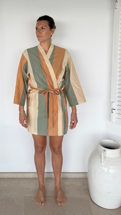 portsea short robe - forest stripe