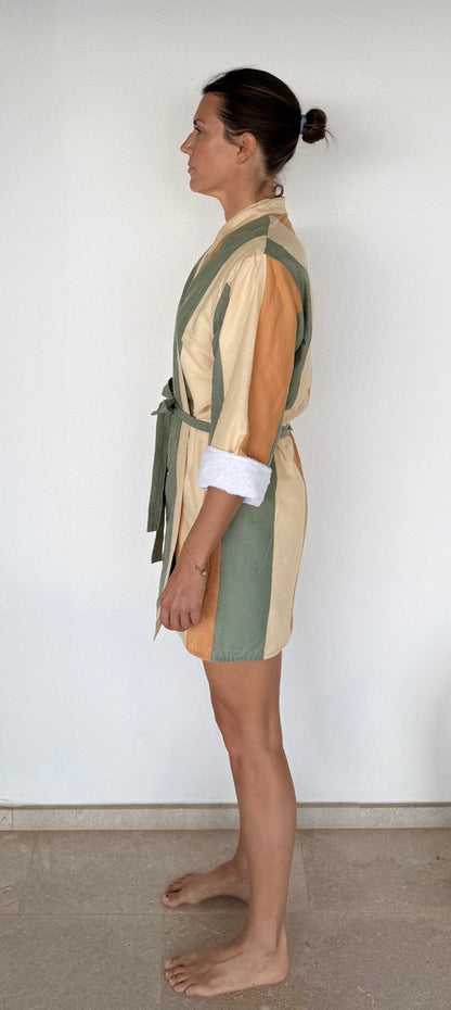 palma towel short robe - forest stripe