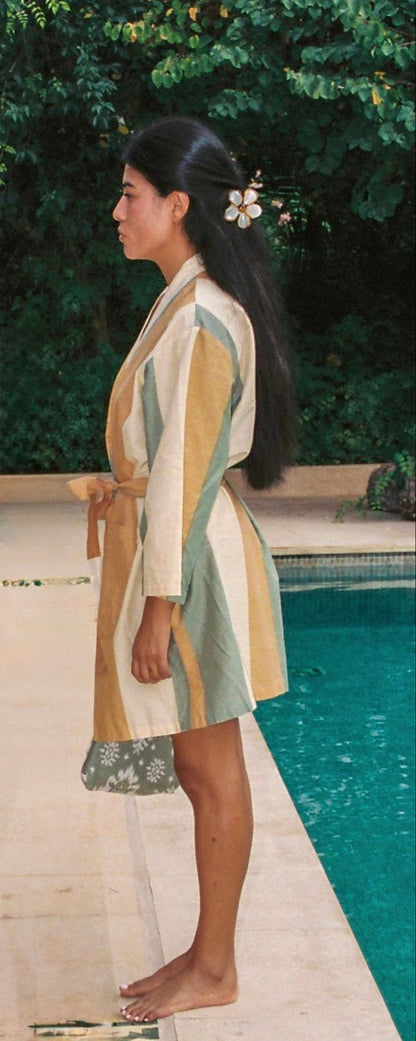 palma towel short robe - forest stripe